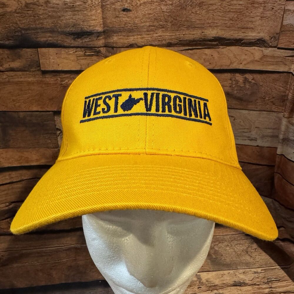 West Virginia Hat Port & Company CP80 Yellow Blue Embroidered Adjustable Cap NWT